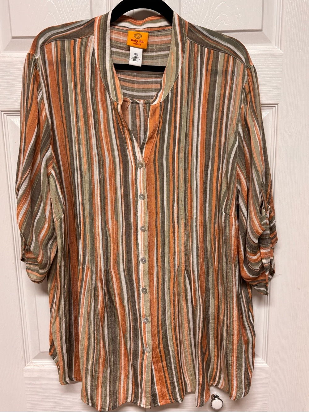 Ruby Rd Rust & Olive Striped Button-Up Tunic - Picture 1 of 3